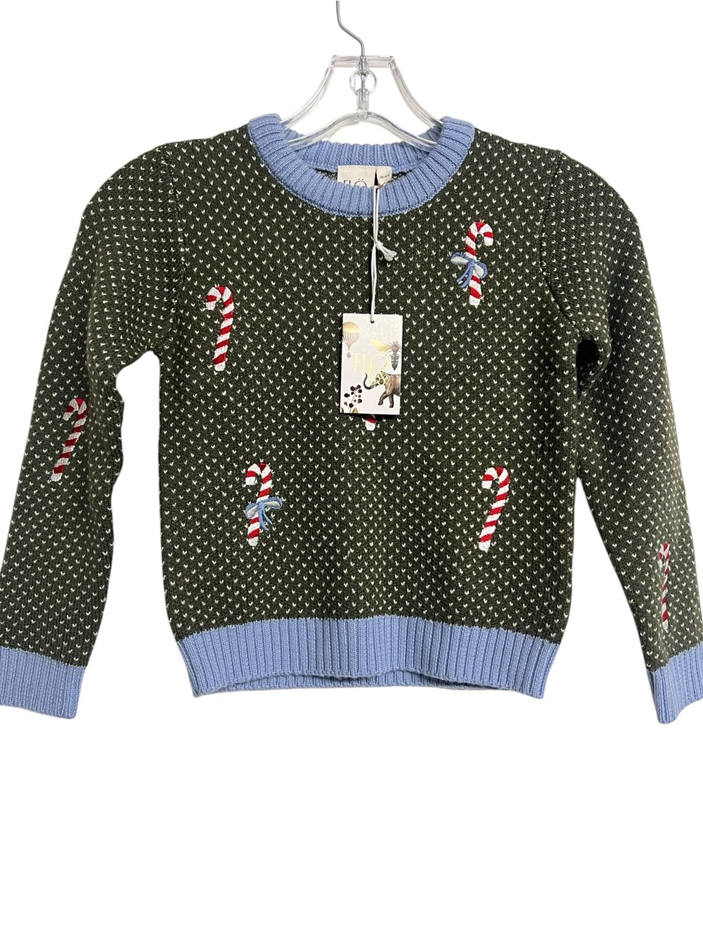 New Kids Floss Jasper Green Candy Cane Holiday Sweater Merino Wool